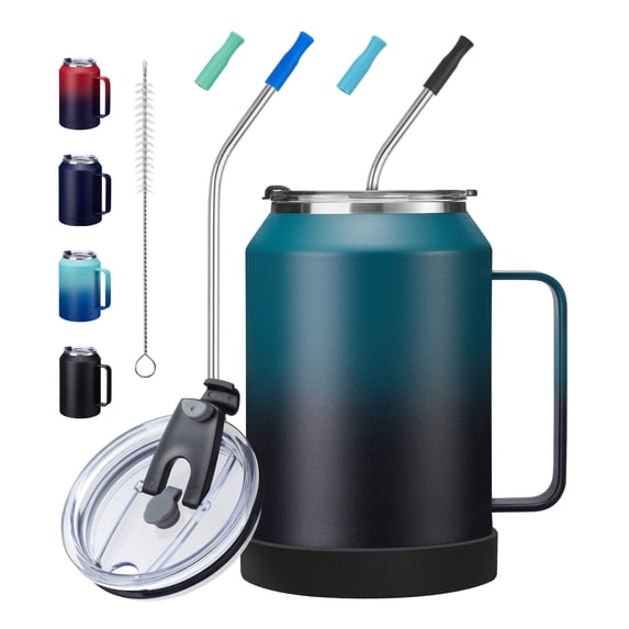32 oz Coffee Mug Insulated Tumbler with Handle and Straw, Large Stainless Steel Coffee Cup with 2-in-1 Lid, 32oz Metal Tumbler Double Wall Vacuum Water Bottle Keep Cold 36 hrs