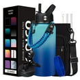 thumbnail image 1 of 32 oz Insulated Water Bottle With Straw, Stainless Steel Sports Gym Water Cup with 2 Lids (Straw, Spout) Wide Mouth Travel Thermal Flask w/ Carrier Pouch & Paracord Handle, 1 of 8