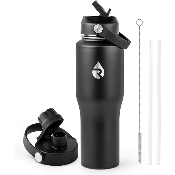 32 oz Insulated Water Bottle with Straw fit in Cup Holder, Triple Wall Vacuum Stainless (Cold 48 hrs, Hot 24 hrs), Leakproof & Non-BPA, Hydro Travel Flask with Straw and Spout Lid