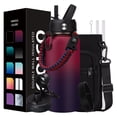 thumbnail image 1 of 32 oz Insulated Water Bottle with Straw - Spout Lids, Paracord Handle, Shoulder Carrier Bag, Stainless Steel Sport Water Bottle Metal Flask, 1 of 10