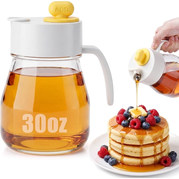 32 oz Large Glass Syrup Dispenser, Anti-drip Maple Syrup Dispenser with Sealing Ring & Non-slip Handle, Waffle Pancake Honey Container Automatic Pour Spout for Maple Syrups, Oil, Honey