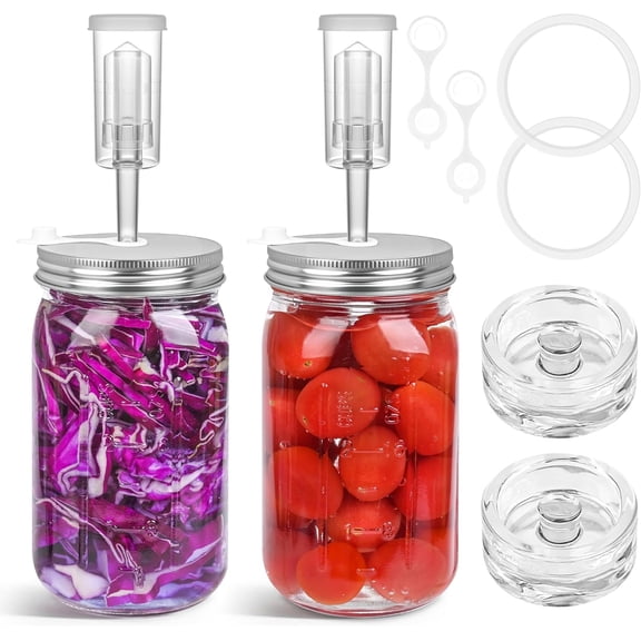 32 oz Mason Jar Fermentation Kit,Sauerkraut/Pickling Kit with 2 Pack Fermentation Jars, 2 Fermentation Lids, 2 Fermenting Weights and Airlocks(2 Jars Included)
