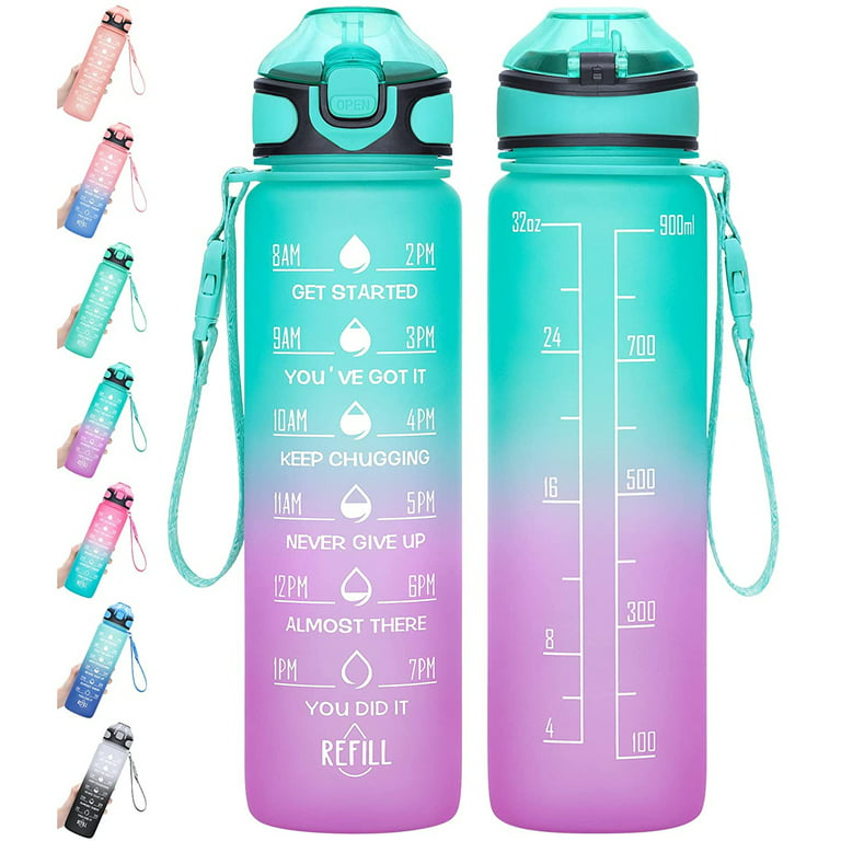 32 oz Motivational Water Bottle with Time Marker & Straw - BPA Free & Leakproof Tritian Frosted Portable Reusable Fitness Sport 1L Water Bottle for