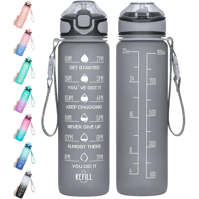 1000 ML Aesthetic Water Bottle With Time Marker Leak Proof Reusable BPA  Free Frosted Plastic-Motivational Water Bottle 32 OZ