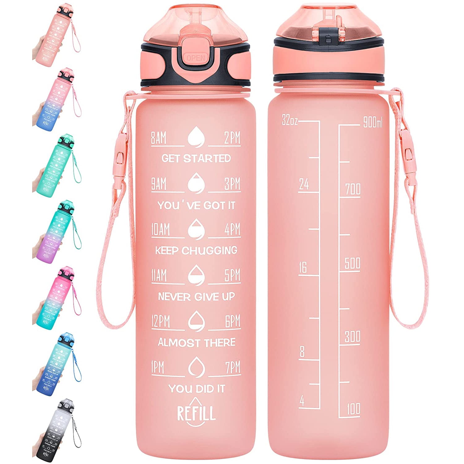 32 oz Motivational Water Bottle with Time Marker & Straw - BPA Free ...