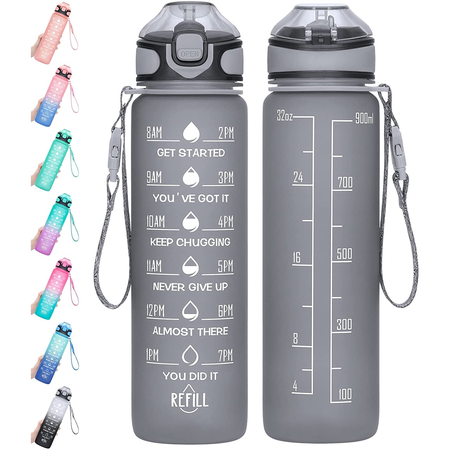 32 oz Motivational Water Bottle with Time Marker & Straw - BPA Free ...