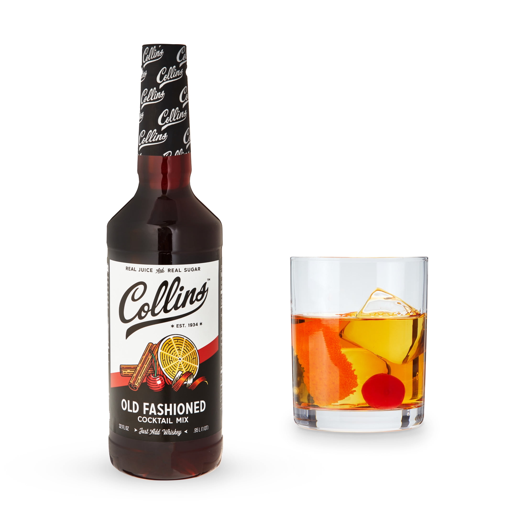 Collins Old Fashioned Mix | Made With Real Brown and Sugar Cherry Juice With Natural Flavors | Classic Cocktail Recipe Ingredient, 32 fl oz