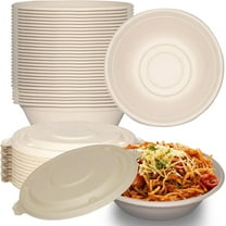 32 oz Round Disposable Compostable Paper Bowls with Fiber Dome Lids - Heavy-Duty, Eco-Friendly Natural Bagasse Unbleached, Heat Resistant, 100% Biodegradable Salad Bowls Alternative to Plastic (25)
