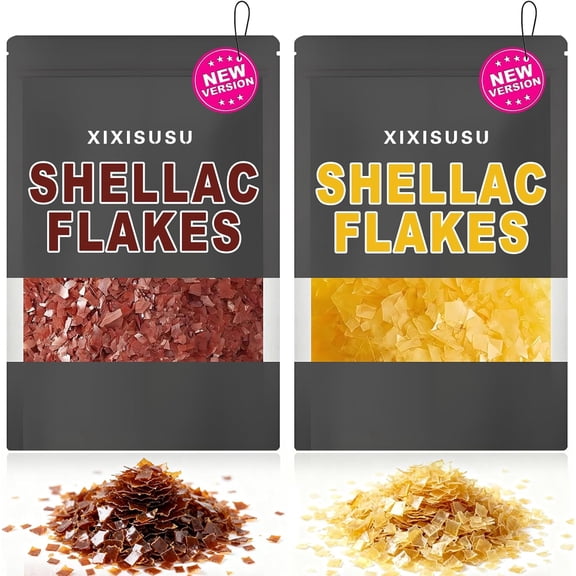32 oz Shellac Flakes, Shellac Wood Finish for Home & Craft, Woodworking Sealant, DIY Decoration, Furniture Polish, and Painting Supplies (Light Yellow + Dark Purple, 16 oz. per Color)