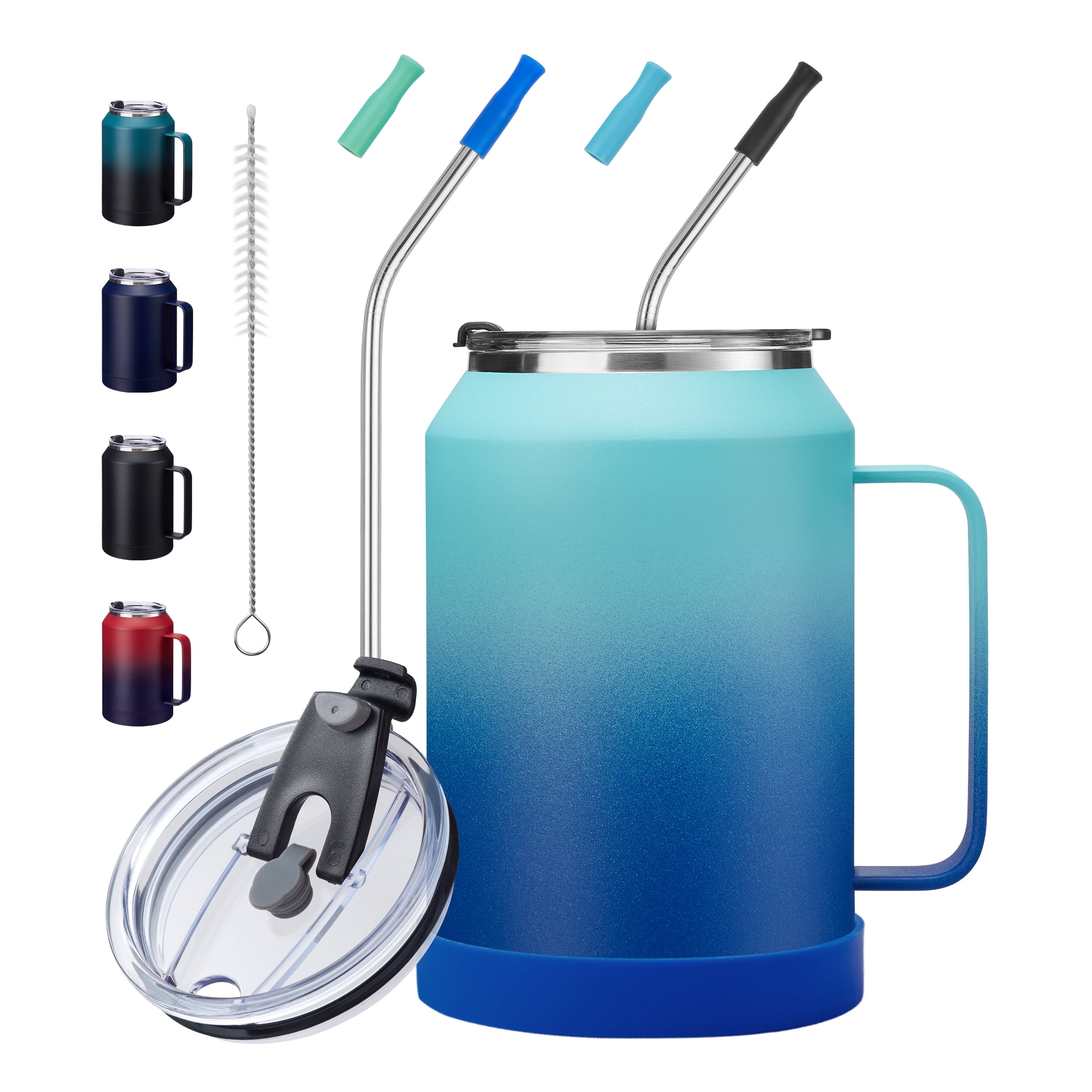 32 oz Stainless Steel Tumbler Mug with Handle, Straw & Lid, Double Wall ...