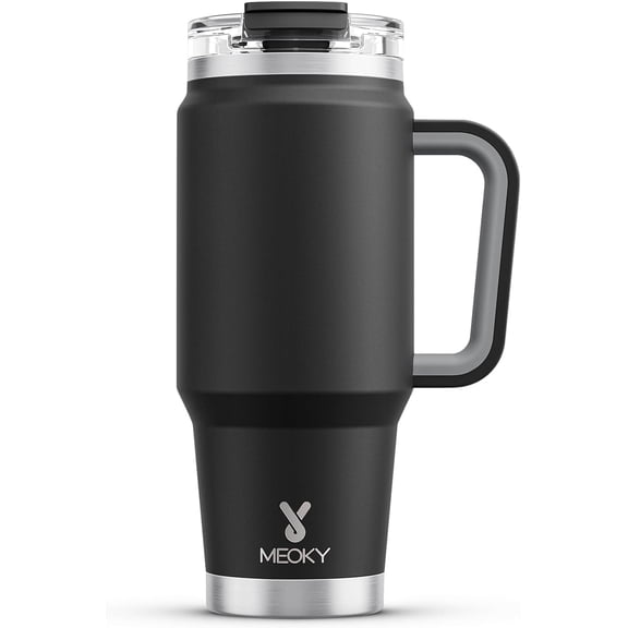 32 oz Tumbler with Handle, Insulated Tumbler with Lid and Straw, Stainless Steel Travel Mug, Keeps Cold for 24 Hours, 100% Leak Proof, Fits in Car Cup Holder (Night)