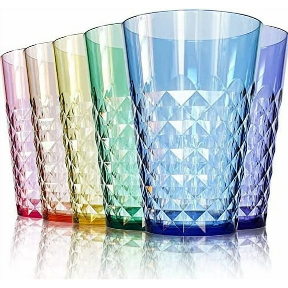 - 32 oz Unbreakable Premium Iced Tea Drinking Glasses Tumbler (Set of 6) - BPA Free Super Grade Acrylic Plastic Cups - Dishwasher Safe, Juice - Diamond Design