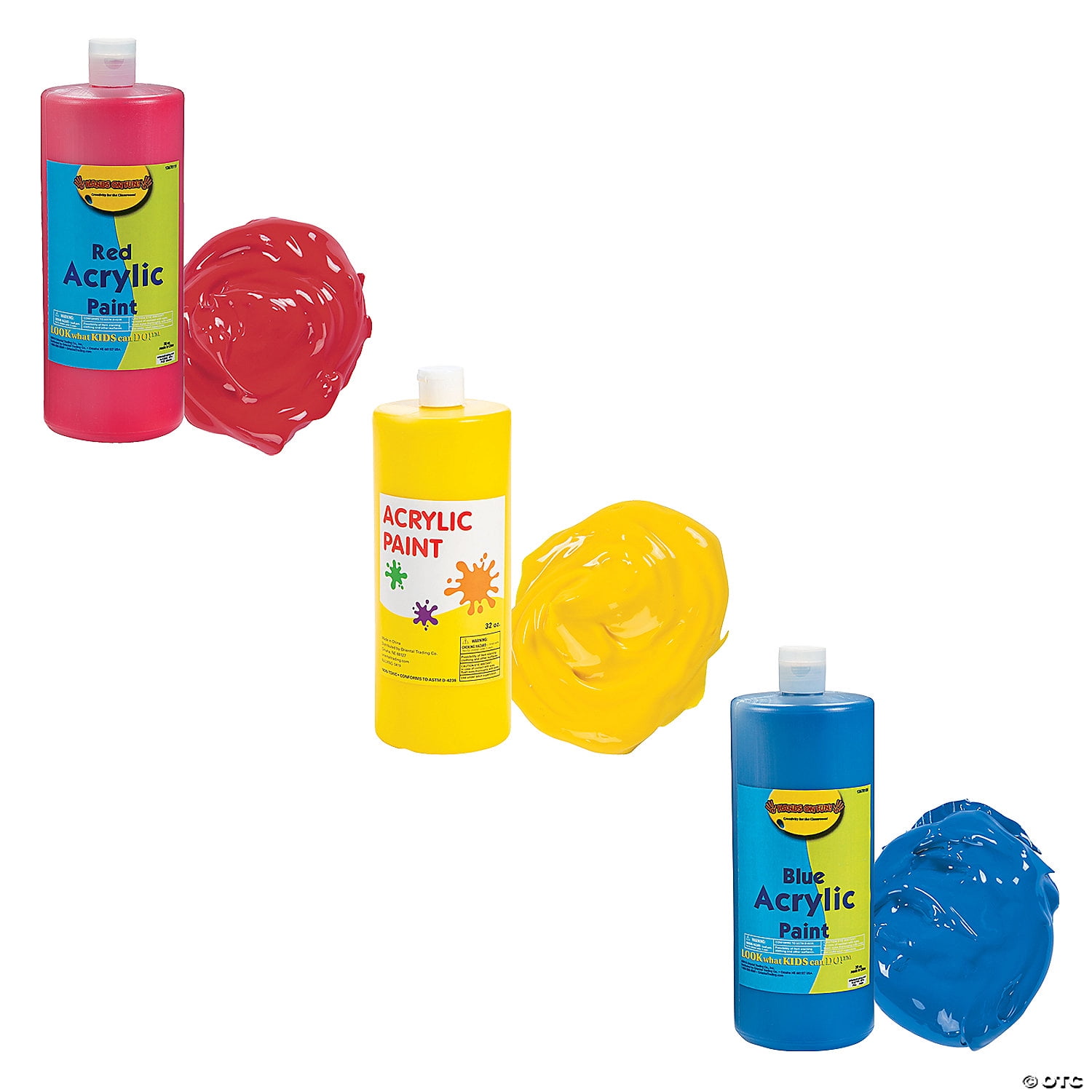 32 oz. Washable Primary Color Acrylic Paints Art Supplies Assortment - 3 Pieces