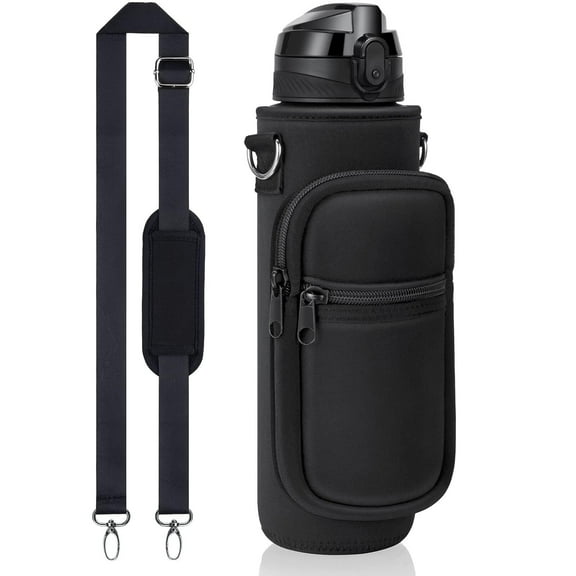 32 oz Water Bottle with Sleeve - BPA Free Leakproof Sport Large 1L Plastic Motivational Water Bottle with Straw Strap Insulated Neoprene Holder Carrier Bag for Women Men(A4.Floral Bloom)