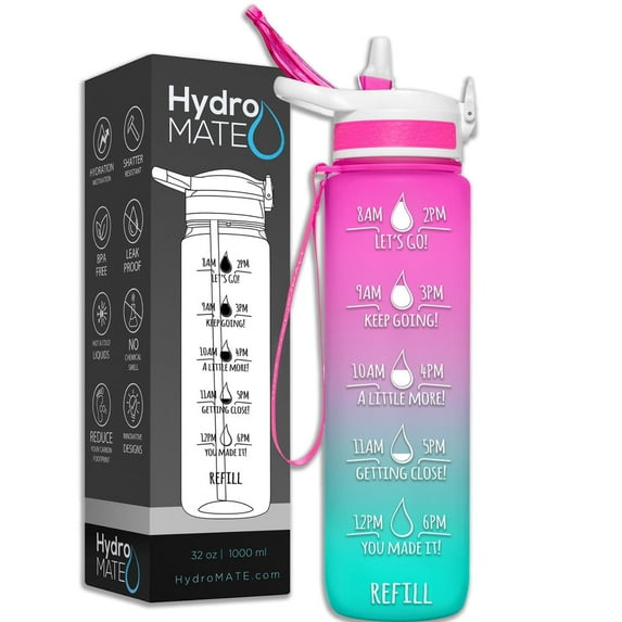 32 oz Water Bottle with Straw Pink Mint