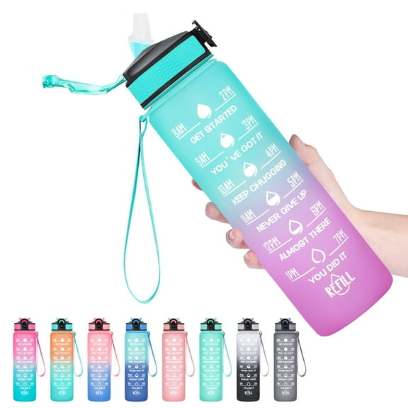 32 oz Water Bottles with Times to Drink and Straw,Motivational Water Bottle with Time Marker,Leakproof,Drinking Sports Water Bottle for Fitness,Gym and Outdoor