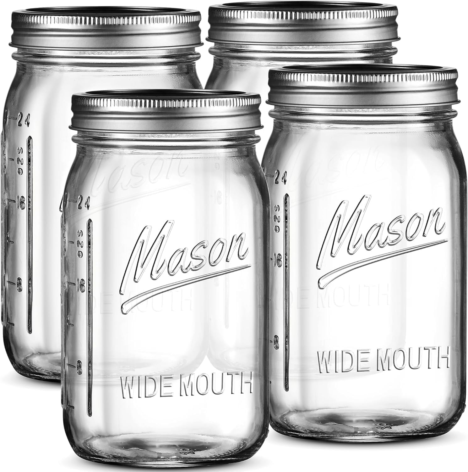 32 oz Wide Mouth Mason Jars [4 Pack] for Canning - Airtight Seal, Leak Proof-Hermetic Lid - Ideal for Fruits, Tomatoes, Sauces, and More|The 4 pack of 32 oz wide mouth Mason Jars for Canning has an ai