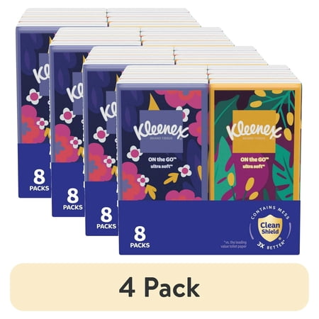 (32 pack) Kleenex On-The-Go Facial Tissues, 8 On-The-Go Packs, 10 Tissues per Pack, 3-Ply