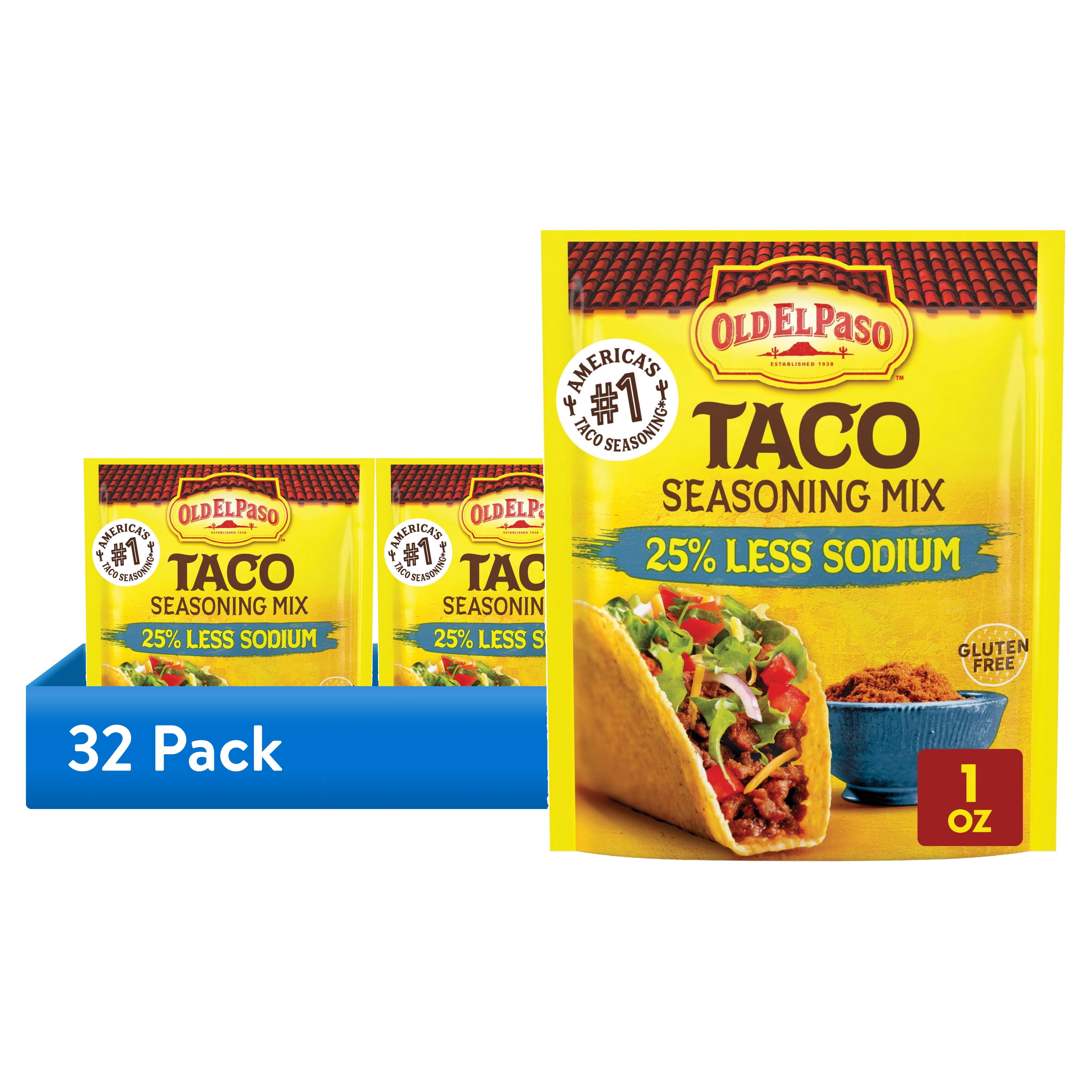 (32 pack) Old El Paso Taco Seasoning Mix, 25% Less Sodium, Gluten Free, 1 oz