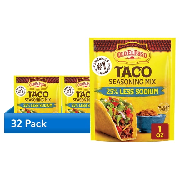 (32 pack) Old El Paso Taco Seasoning Mix, 25% Less Sodium, Gluten Free, 1 oz