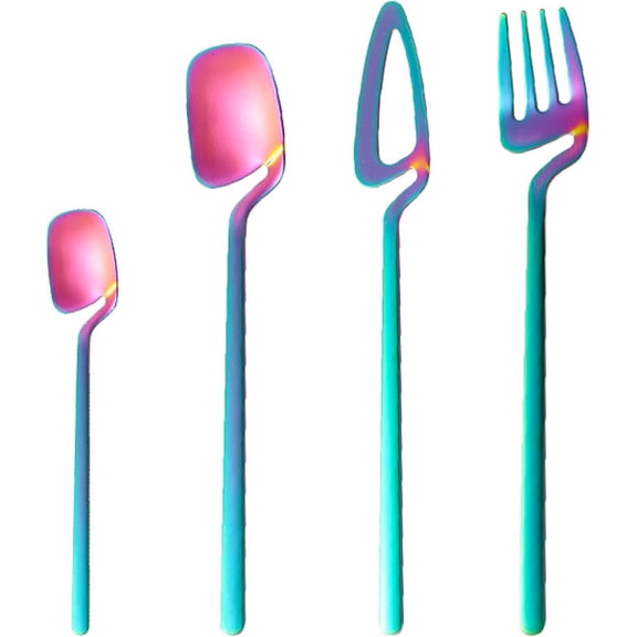 32-piece Silverware Set for 8, 304 Stainless Steel Flatware Set, Matte Finished Cutlery Set, for Home Restaurant Hotel, Kitchen Utensils Set Included Forks, Knives, and Tea Spoons (Rainbow)
