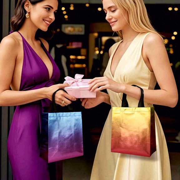 32-piece holographic gradient gift bags, universal for holiday parties. These gift bags with non-slip handles are essential for birthdays, Christmas, and Valentine's Day.