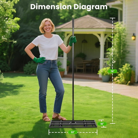 32"x 10" Lawn Leveling Rake for Soil, Sectional Adjustable Handle Yard Rakes for Lawns Heavy Duty, Landscape Rake Suitable for Landscaping Golf Course, Sand, Gardens, Farm and Ranch