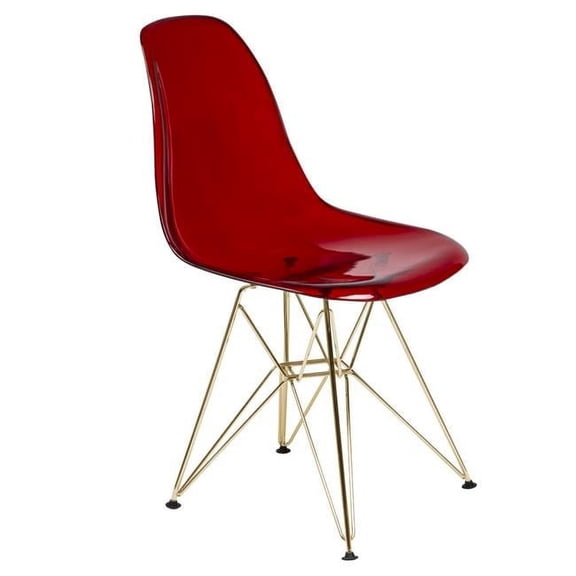32 x 18.40 x 17 in. Cresco Molded Eiffel Side Chair with Gold Base, Transparent Red