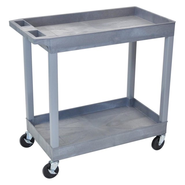 32" x 18" Mobile Multipurpose Utility Tub Cart with 2 Shelves and Push