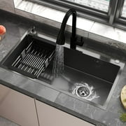 32" x 18" Modern Black Single Bowl Undermount Sink Easy to Clean Stainless Steel Kitchen Essentials