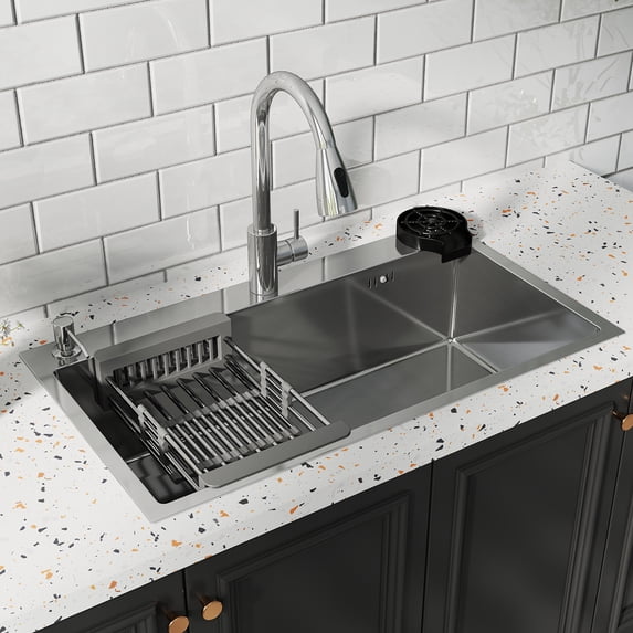 32" x 18" Undermount Kitchen Sink Stainless Steel Silver Single Sink Modern Design Durable With Multiple Accessories