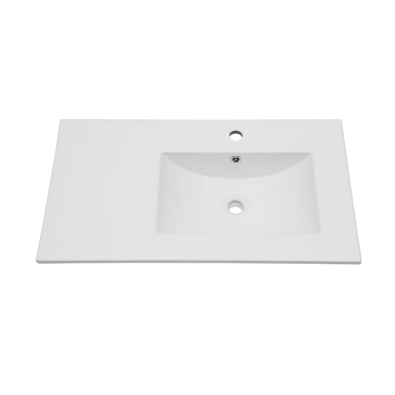 32" x 18" White Rectangular Single Vanity Top with 1 Faucet Hole and Overflow(Sink Only), a spacious left countertop for maximum storage convenience