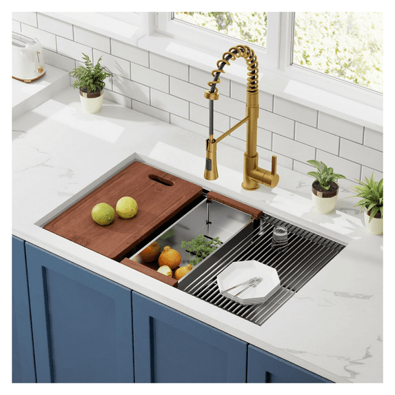 32 x 18 inch Undermount Workstation Sink, Stainless Steel Single Bowl Kitchen Sink 18 Gauge