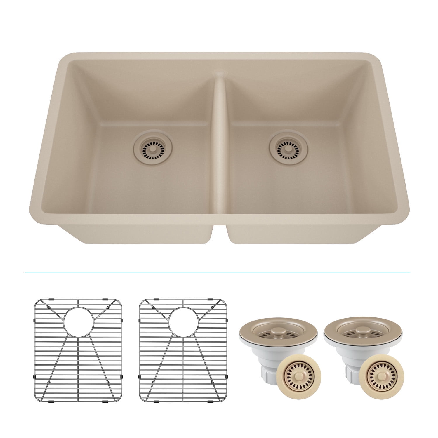32" x 19" Quartz Kitchen Sink, 50/50 Double Bowl Kitchen Sinks, Drop-in ...