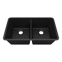32" x 19" Quartz Kitchen Sink, 50/50 Double Bowl Sink, Drop-in Sink, Undermount Sink, Granite Kitchen Sink, Black Kitchen Sink, Lexicon Platinum LP-5050-K-SO