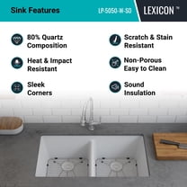 32" x 19" Quartz Kitchen Sink, 50/50 Double Bowl Sink, Drop-in Sink, Undermount Sink, Granite Kitchen Sink, White Kitchen Sink, Lexicon Platinum LP-5050-W-SO