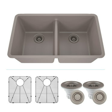 32" x 19" Quartz Kitchen Sink, Double Bowl Sink, Drop-in Sink, Undermount Sink, Granite Kitchen Sink, Galaxy Concrete Kitchen Sink, with Grids, Basket Strainer and Flange Lexicon Platinum LP-5050-C