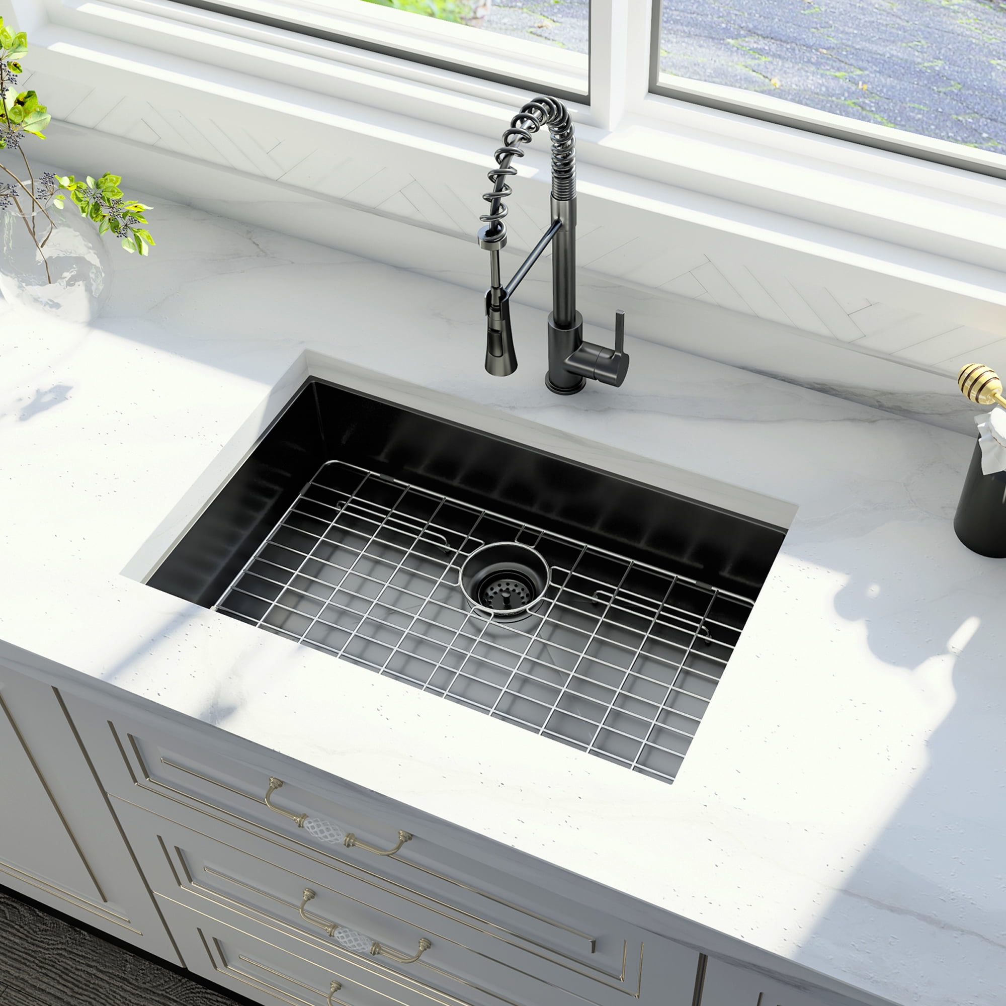 SHACO Unterbau-Spüle 38,1x38,1 Cm – Schwarze Edelstahl-Workstation Mit Schneidebrett