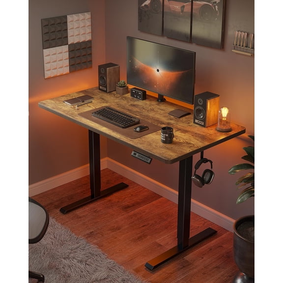 32 x 20 Adjustable Standing Desk Converter Electric Sit Stand Workstation with Memory Presets Rustic Brown