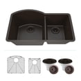 thumbnail image 1 of 32" x 20" Quartz Kitchen Sink, Double Bowl Sink, Drop-in Sink, Undermount Sink, Granite Kitchen Sink, Galaxy Mocha Kitchen Sink with Grids, Basket Strainer and Flange by Lexicon Platinum  LP-7030-M, 1 of 8