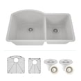 thumbnail image 1 of 32" x 20" Quartz Kitchen Sink, Double Bowl Sink, Drop-in Sink, Undermount Sink, Granite Kitchen Sink, Galaxy White Kitchen Sink with Steel Grids, Basket Strainer and Flange Lexicon Platinum LP-7030-W, 1 of 8