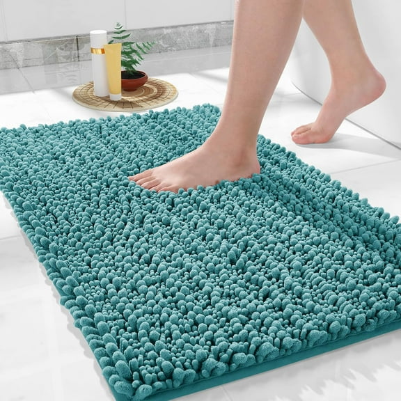 32 x 20, Soft Shaggy Chenille Bathroom Rugs, Large Size, Super Absorbent & Thick, Non-Slip, Machine Washable Bathroom mat, Bath Mats for Bathroom, Tub & Shower, Teal Blue