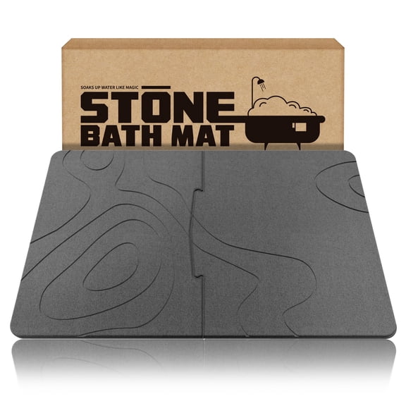 Large Stone Bath Mat, 32"x 20" Diatomaceous Earth Bath Mat for Bathroom, Quick Drying Long Bath Mat Stone Absorbing, Non-Slip Diatomite Hard Stone Shower Mat Instant Dry (Dark Grey)