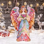 32 x 22 in. Pink Floral Angel Outdoor Nativity Holiday Decor