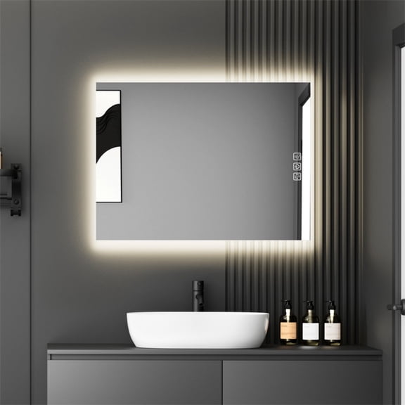 32" x 24" LED Bathroom Mirror Bright Backlight, 5 Mins Defog, Full HD Reflected Wall Mounted Vanity Mirror, 3 Colors Stepless Dimmable, CRI90+, Memory Function, Anti-Fog