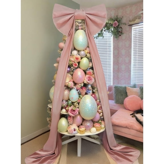 32 x 250 in Big Pink Bow Easter Tree Topper Bow Giant 3D Velvet Ribbon Bows Decor for Party Birthday Christmas Home Decorations Y101