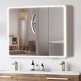 thumbnail image 1 of 32" x 28" Bathroom Medicine Cabinet with LED Lights and Mirror, Recessed/Wall Mounted Bathroom Cabinet with Lights and Storage, Double Doors, Defogger, Dimmer, Tempered Glass, LED Medicine Cabinet, 1 of 13