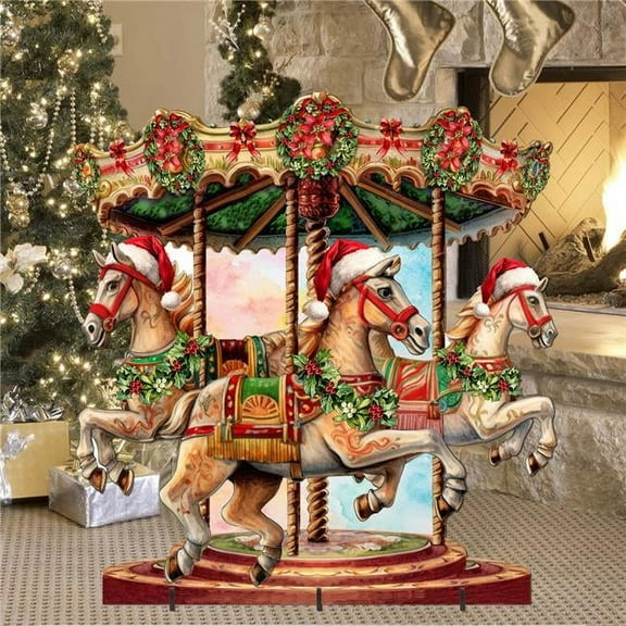 32 x 30 in. Christmas Carousel Outdoor Christmas Santa Snowman Decor