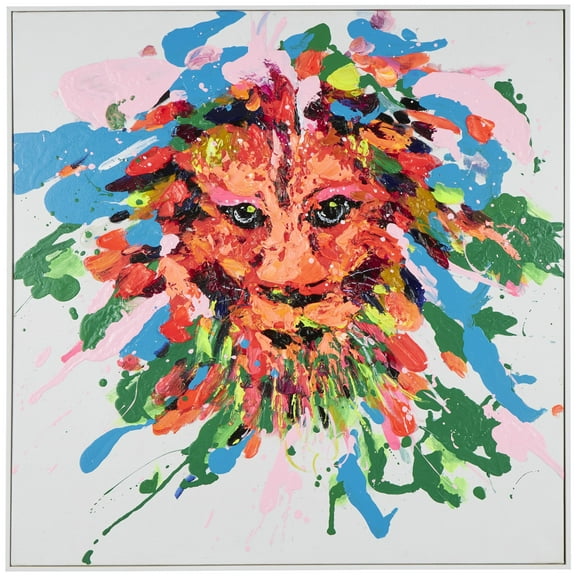 32" x 32" Abstract Paint Splatter Unframed Lion Wall Art with White Frame, by CosmoLiving by Cosmopolitan