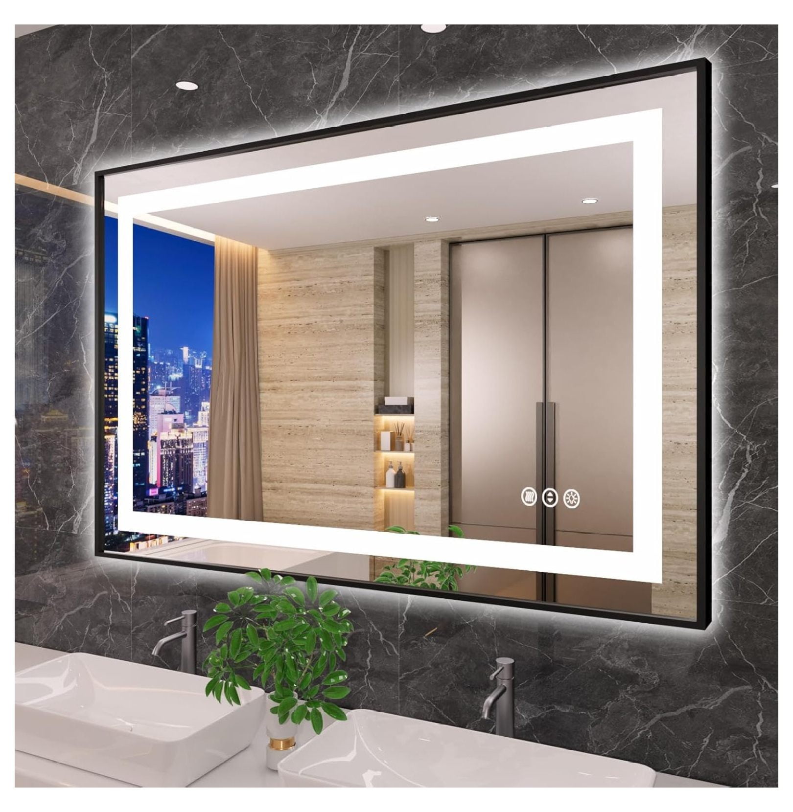 32" x 32" Black LED Mirror for Bathroom with Front Light and Backlit ...